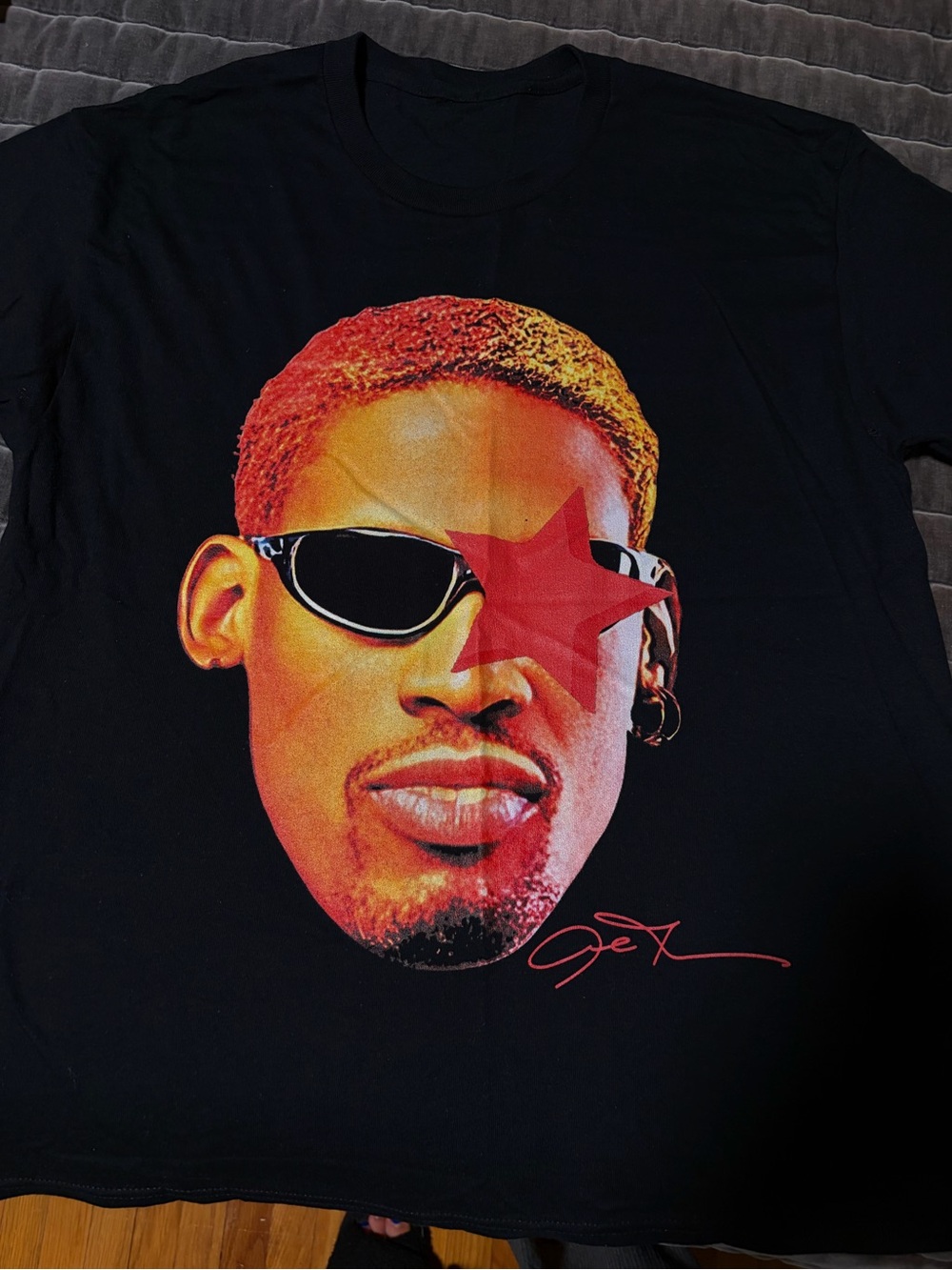 Men's Black Graphic Tee with Red & Orange Portrait Print